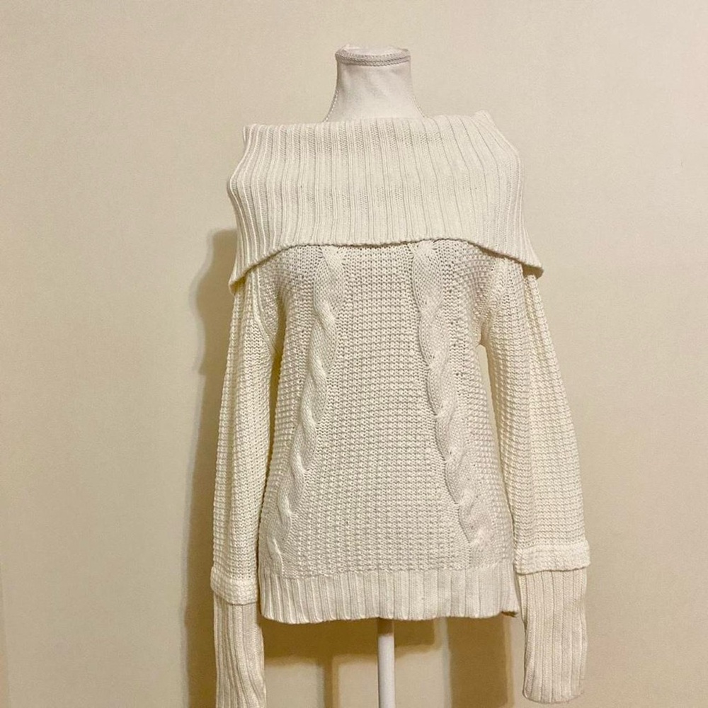 Suzy Shier Cream Off-the-Shoulder Sweater
